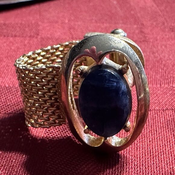 Vintage Mesh Wrap Around Gold Tone Cuff Links Blue Stone - Picture 2 of 7